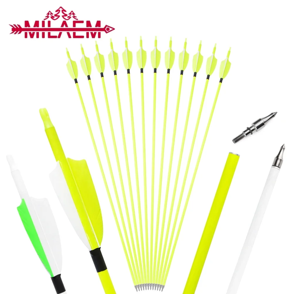 31.5inch Archery Mix Carbon Arrow Spine500 with 100Grain Replaceable Arrowhead 3inch Turkey Feather,Recurve Compound Bow Hunting