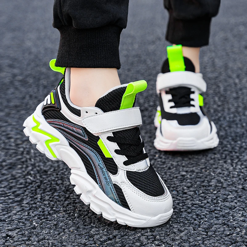 Zapatillas deporte transpirables para niños y niñas de 5 a 16 años, zapatos escolares con suela de oso, color negro, gris y para - AliExpress