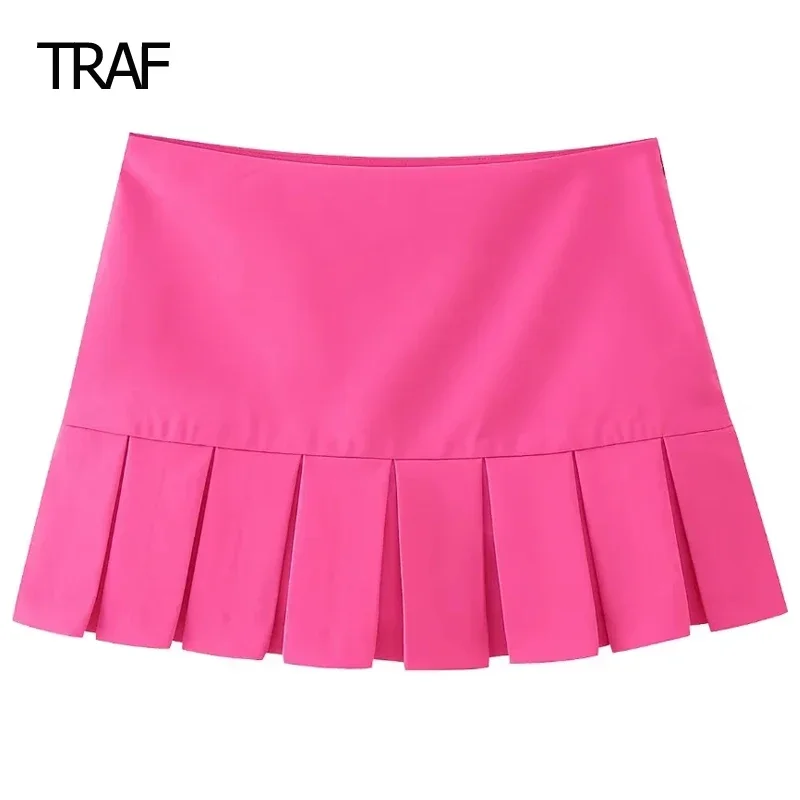

TRAF Shorts Women's Skirt Pants Spring Summer 2024 Mini Pleated Skirt Pink High Waist Skirt Shorts Elegant Lady Skirts Novelties