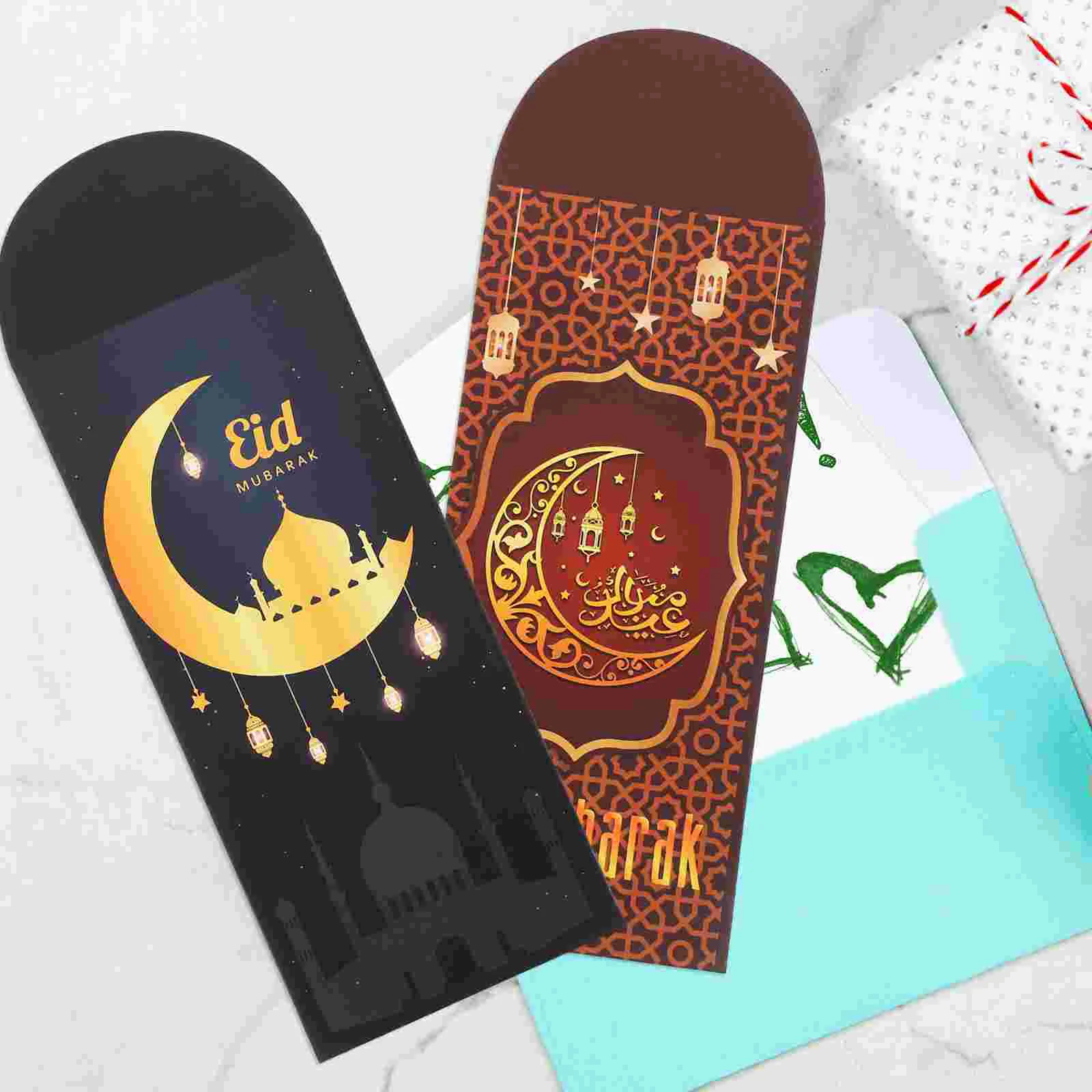 빨간 봉투 가방 Eid 종이 봉투, 이슬람 카드 무바라크 포장, 독특한 파티 필러, 선물 블랭크, 12 개