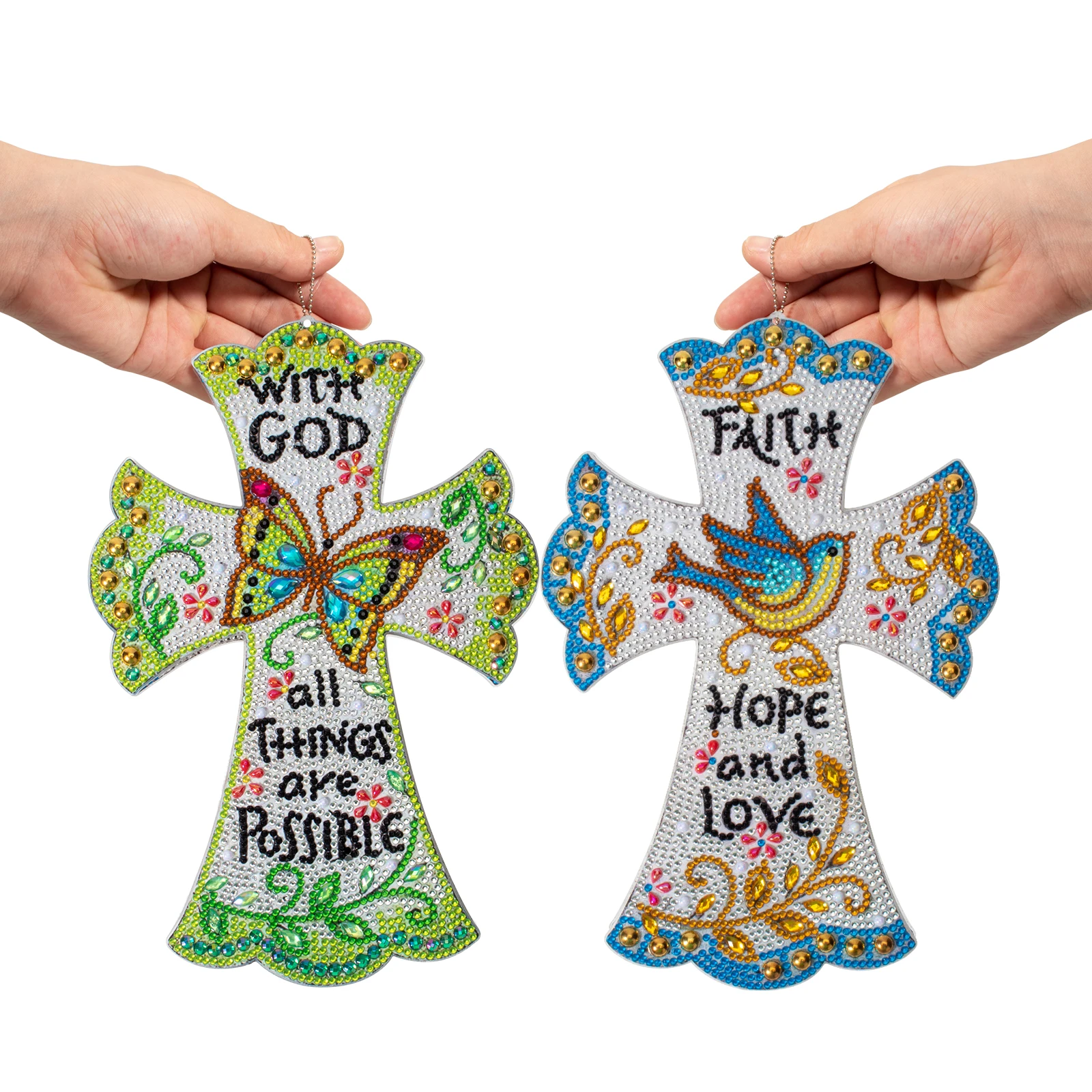 

2Pcs DIY Diamond Painting Cross Pendant Butterfly Bird Rhinestone Art Mosaic Hanging Wall Ornaments Crafts Kits Home Decor Gifts