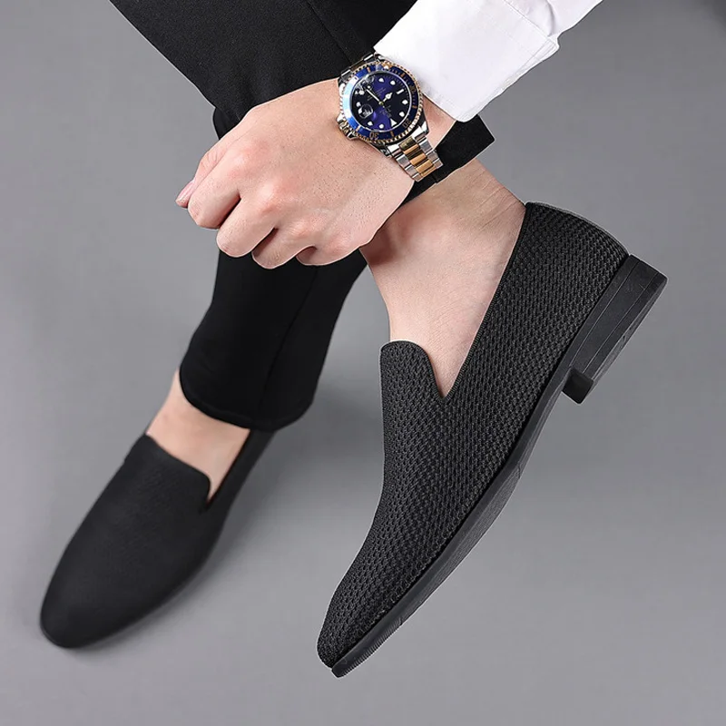 Mens mesh fabrConcise Shoes Men's Business Dress Pointy Plaid Black Shoes Breathable Formal Wedding Shoes Men Zapatos Hombre 3