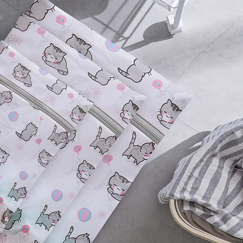 Cartoon Cat Printing Laundry Bag for Washing Machines Lingerie Wash Bags Foldable Dirty Clothes Bag Bra Underwear Laundry Basket 3