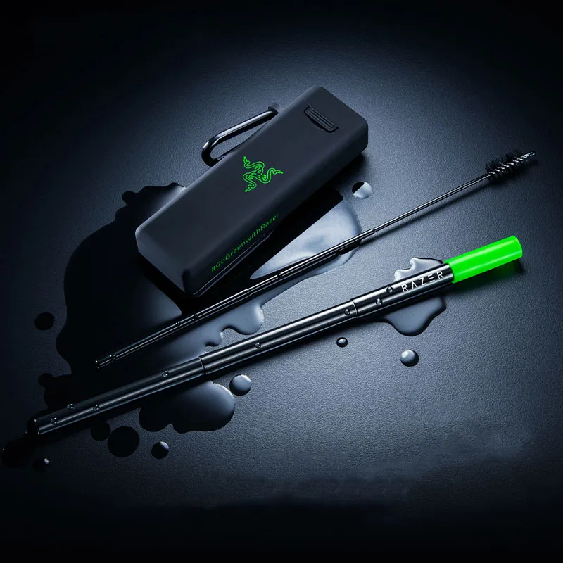 Razer cannuccia riutilizzabile custodia da trasporto con punta in Silicone di alta qualità in acciaio inossidabile e Design telescopico con moschettone