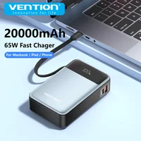Vention Power Bank 20000mAh 65W PD Fast Charger with Built-in Type-C Cable External Spare Battery Portable Power Bank for Laptop 1