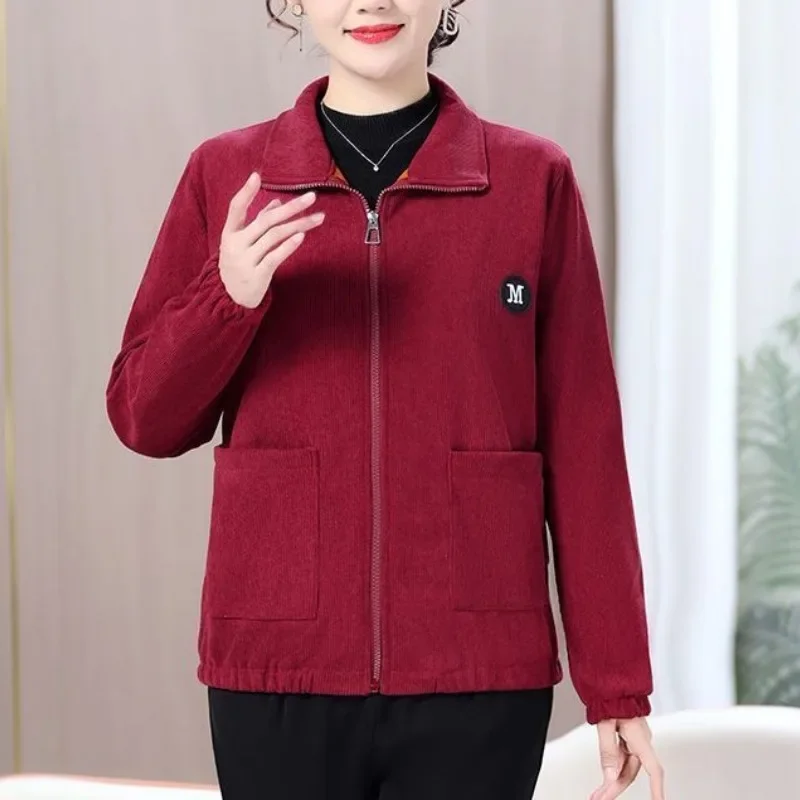 Autumn and Winter Women's Turn Down Collar Pockets Zipper Solid Color Loose Fitting Fashion Casual Elegant Long Sleeved Jacket