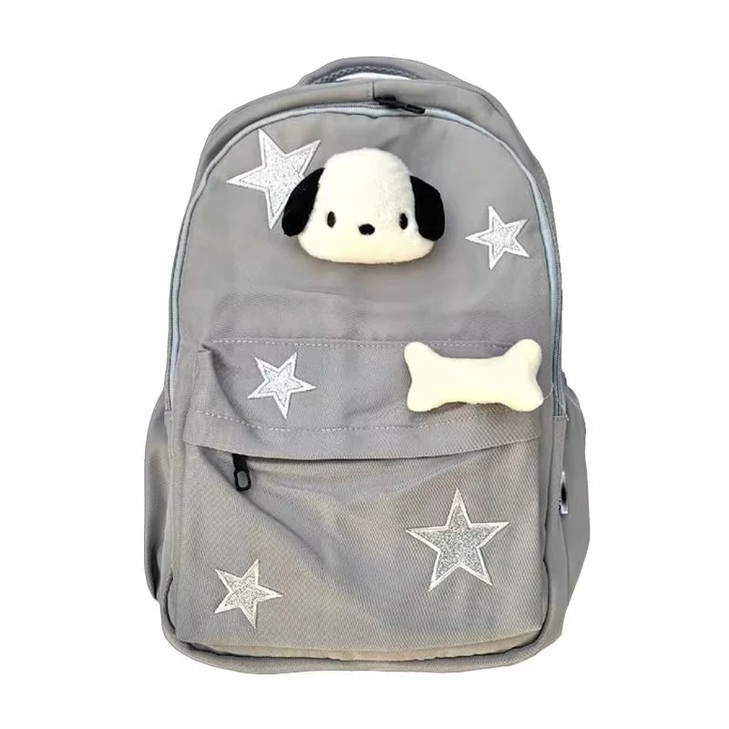 Dog Star Pattern Women s Cute Backpack Designer Korean Style Bagpack Book Fashionable Silver Rucksack Bone