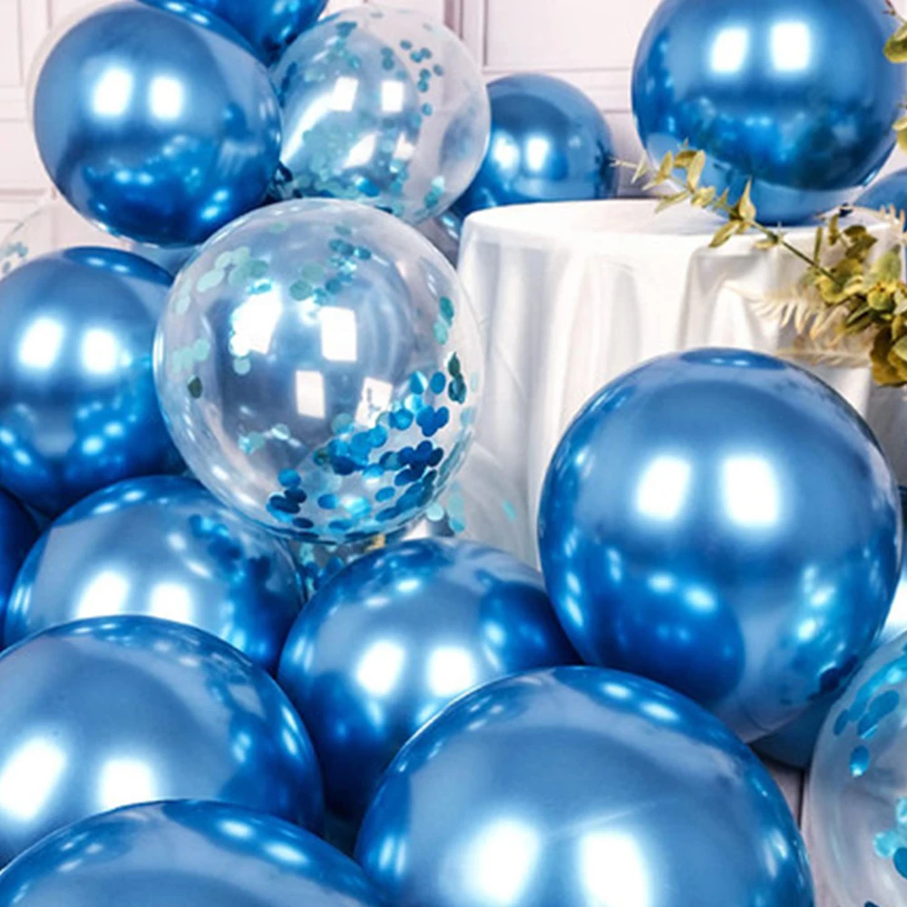 

20Pcs Metal Chrome Blue Balloons Confetti Set Gold Silver Birthday Party Wedding Decorations Graduation Decor Helium Globos