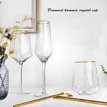 Copa de vino creativa Portsble con forma de diamante martillado, copa de cristal nórdica Rretro, copa de champán con borde