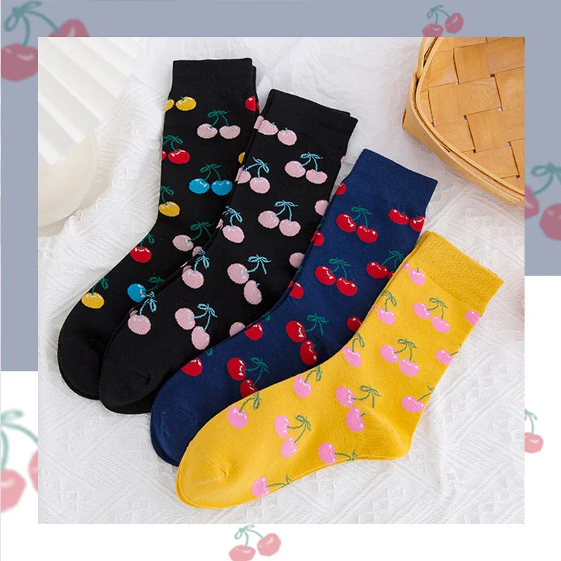 

10pairs/lots Socks Men Creative Street Skateboard Harajuku Cherry Happy Comfortable Fashion Hip Hop Streetwear Socks New
