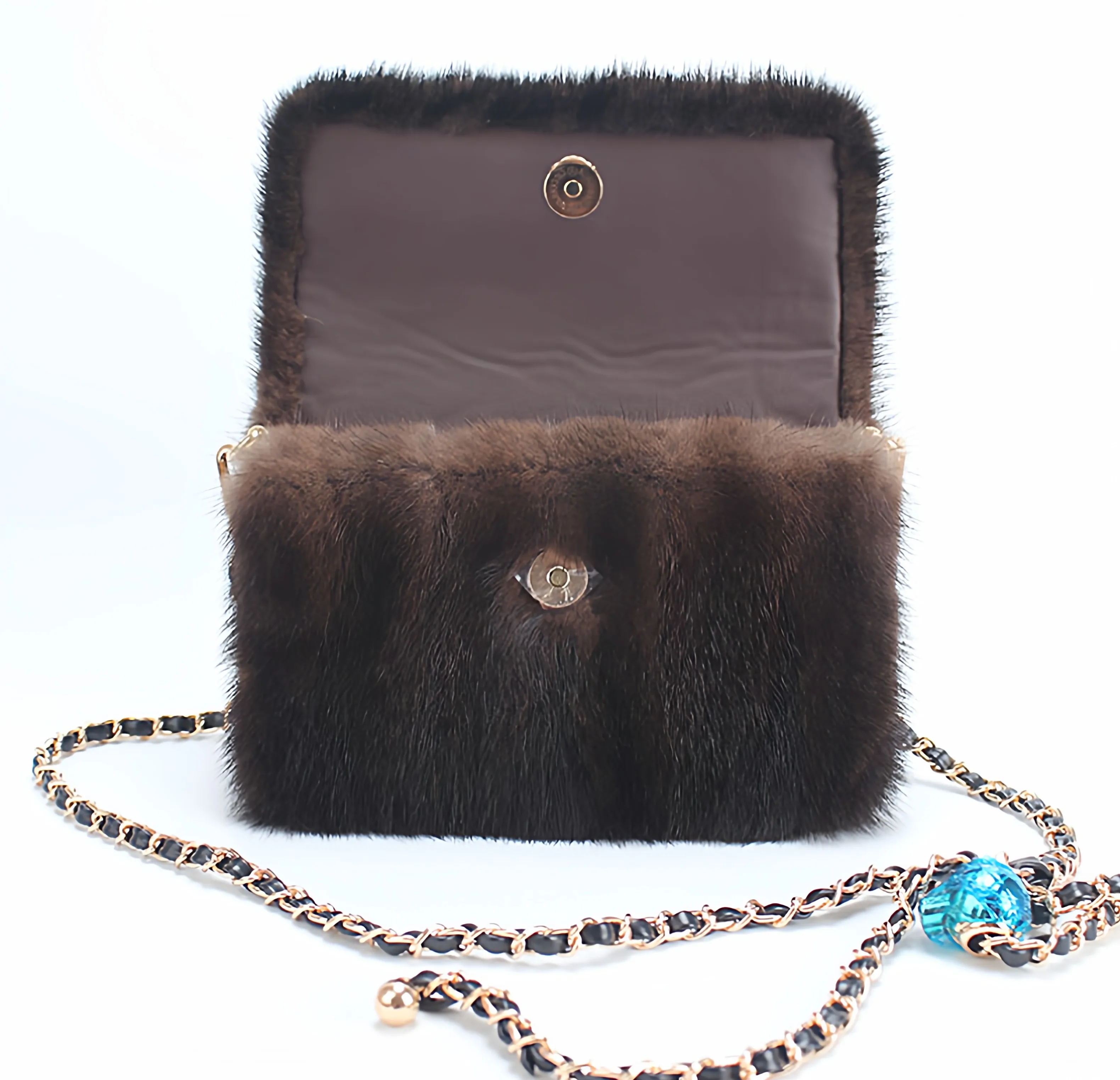 Herbst Winter klassische Tasche aus echtem Nerzfell, Umhängetasche, flauschige Luxushandtasche in reiner Farbe für Damen – Detail 10