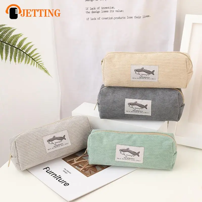 

Shark Pencil Case Corduroy Pen Case Kawaii Stationery Large Capacity Pencilcase