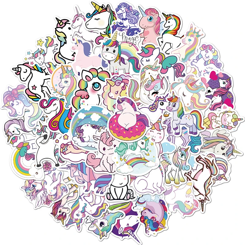 50Pcs Unicorn Anime Stickers Kids Cute Stickers for Laptop Guitar Notebooks Scrapbooking Waterproof Sticker Diary Decor Kids Toy