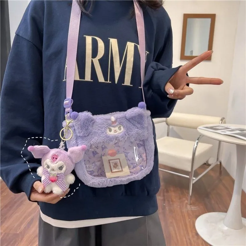 MBTI Melody Shoulder Bag for Women Pink Cartoon Plush Transparent Cute Lolita Jk Ita Bag Doll Kawaii 2024 Fashion Female Handbag