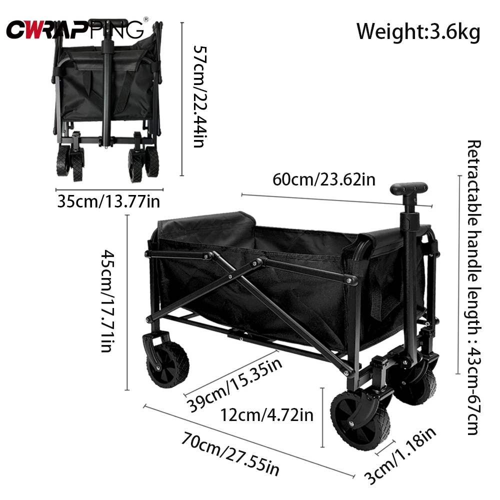 Black Handcart Outdoor Garden Portable Folding Cart Collapsible Shopping for Cart Wagon Picnic Beach Trolley Camping Accessories 6