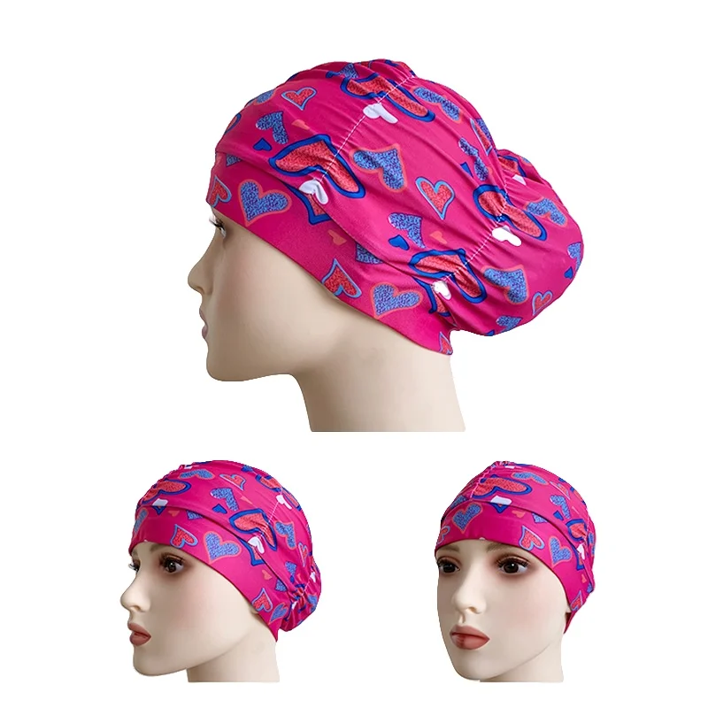 Swimming Cap Women Fabric Pleated Long Hair Nylon Turban Elastic Adults Flowers Printed