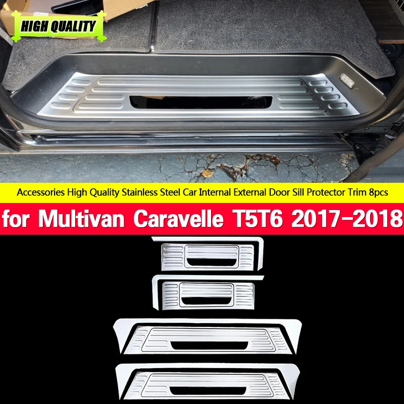 

For VW Volkswagen Transporter (T6) Caravelle 2017 2018 Stainless Steel Inner Inside Door Sill Panel Scuff Plate Kick Step Trim