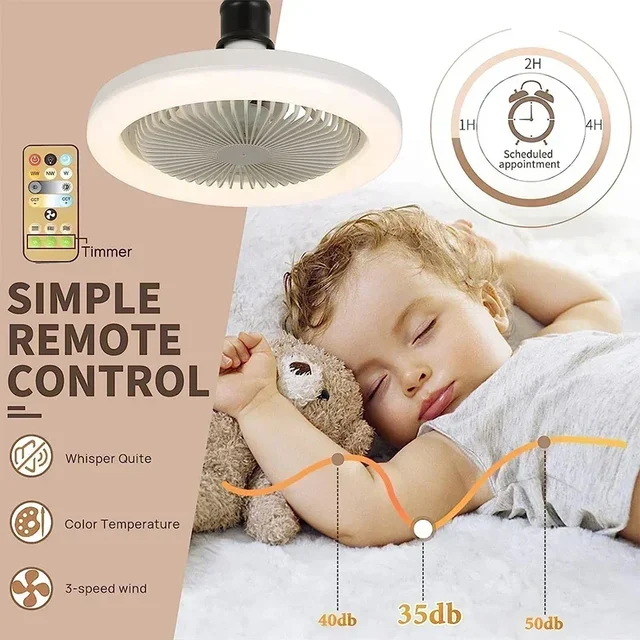 Smart 2-in-1 Ceiling Fan with Remote Control & E27 Conversion Base - Lighting Base for Bedroom & Living Room 3