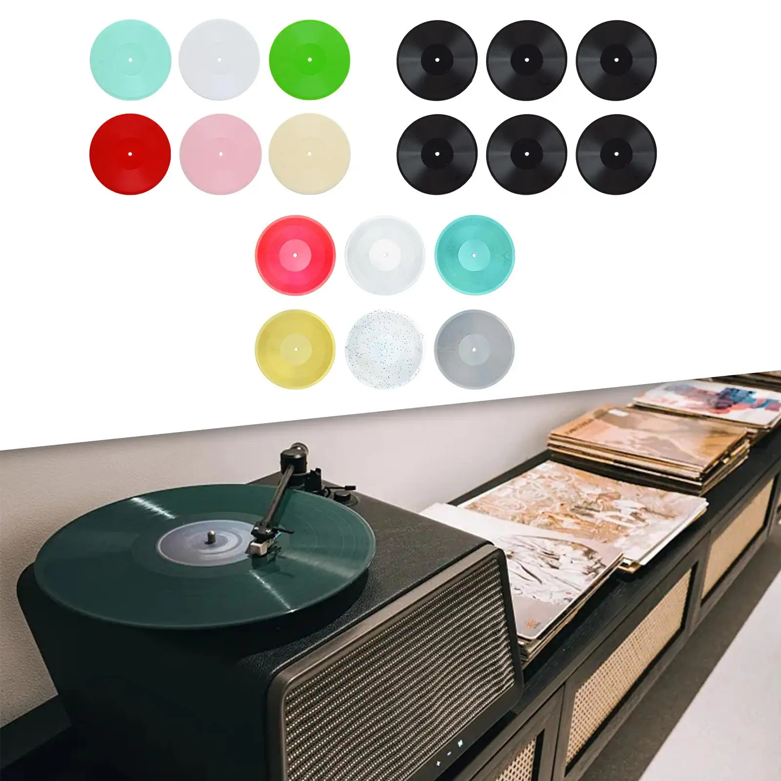 6x Simulation 1/6 Scale Miniature Records Model Scenery Supplies Mini Vinyl Records for Home House Living Room Bedroom Ornaments 3
