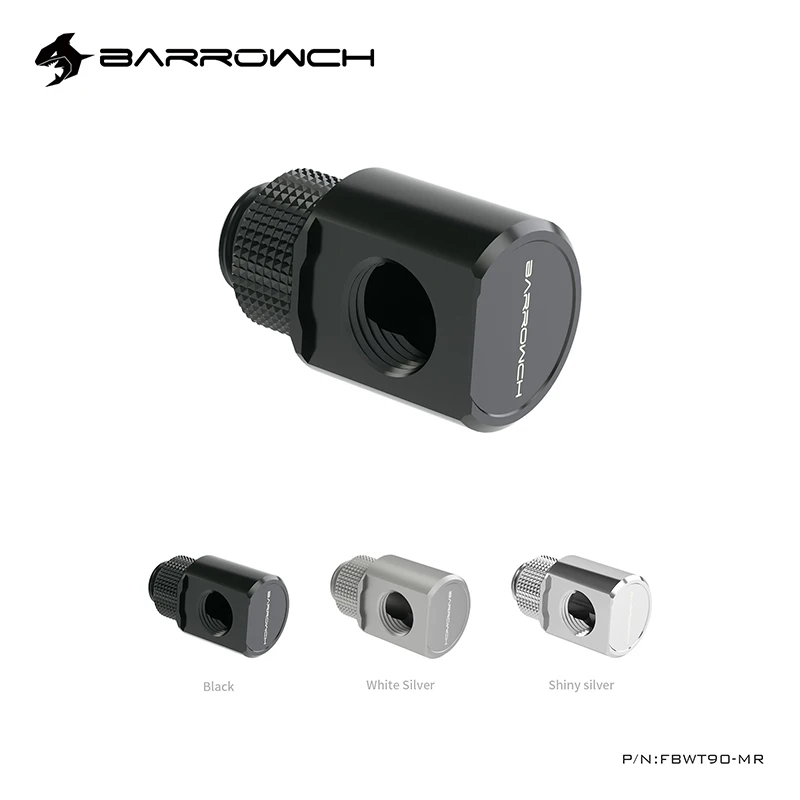 

BARROWCH G1/4" 90 Angled 360 Rotary Water Cooling Fittings For Computer Liquid Loop Build,Black/Silver,FBWT90-MR