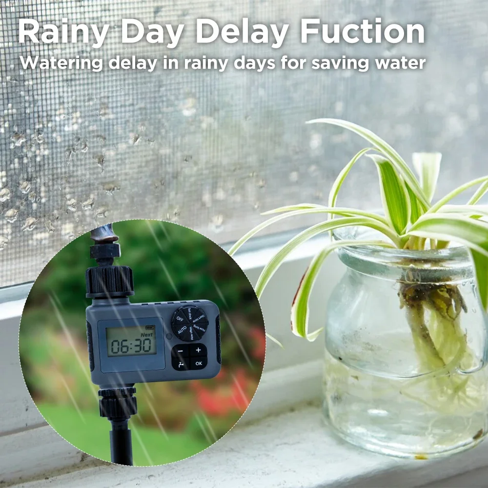 Smart Outdoor Automatic Watering System Adjustable Timer LCD Display IP55 Rated for Garden Lawn & Greenhouse Precise Irrigation