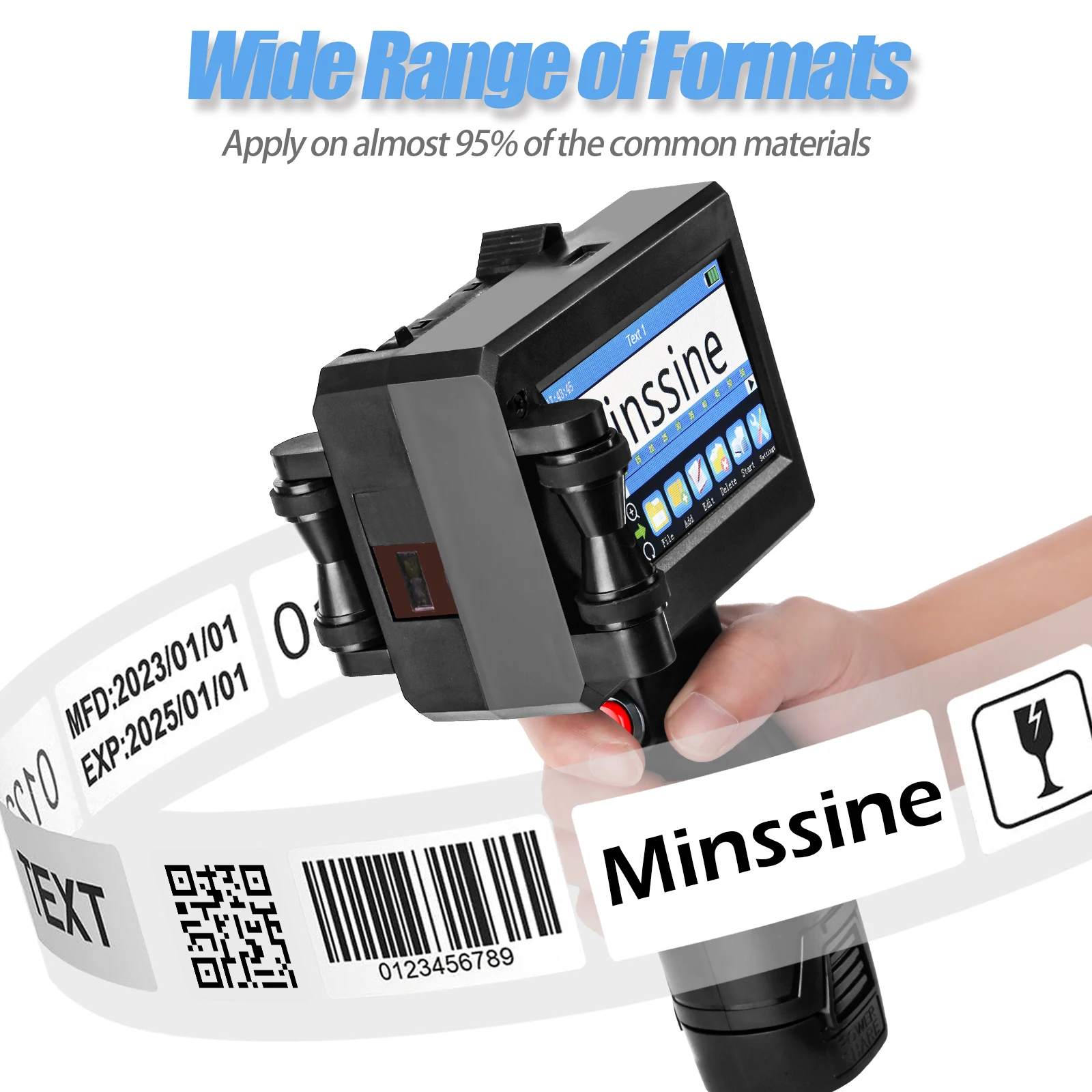 Portable 12.7mm Handheld Inkjet Printer QR Barcode Batch Number Logo ...