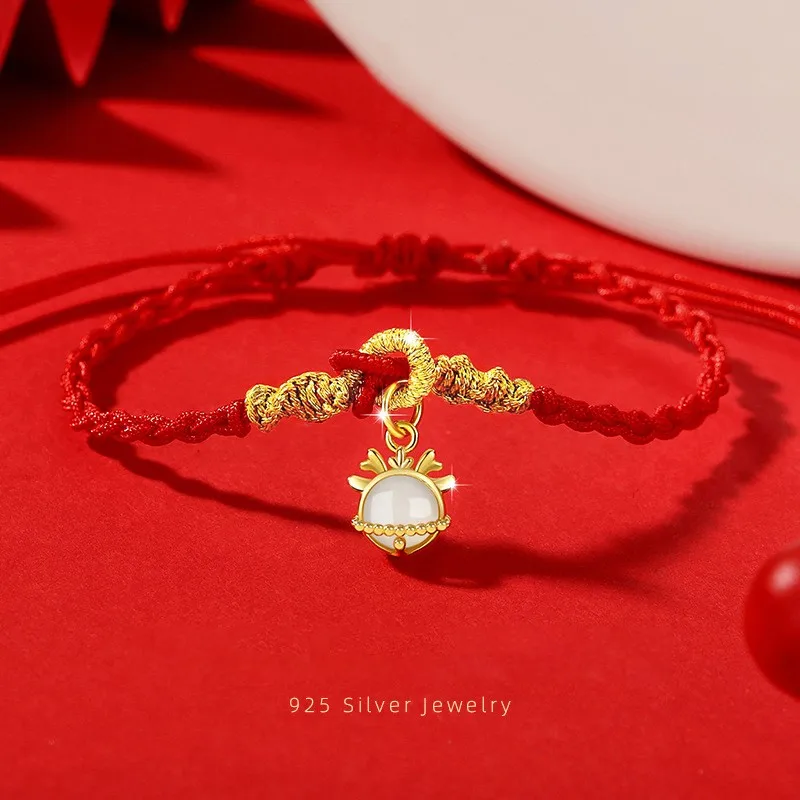 

Hetian Jade Sterling Silver 925 Hand Rope Women's National Fashion Light Luxury Zodiac Bracelet Ins Style Birth Year Bracelet