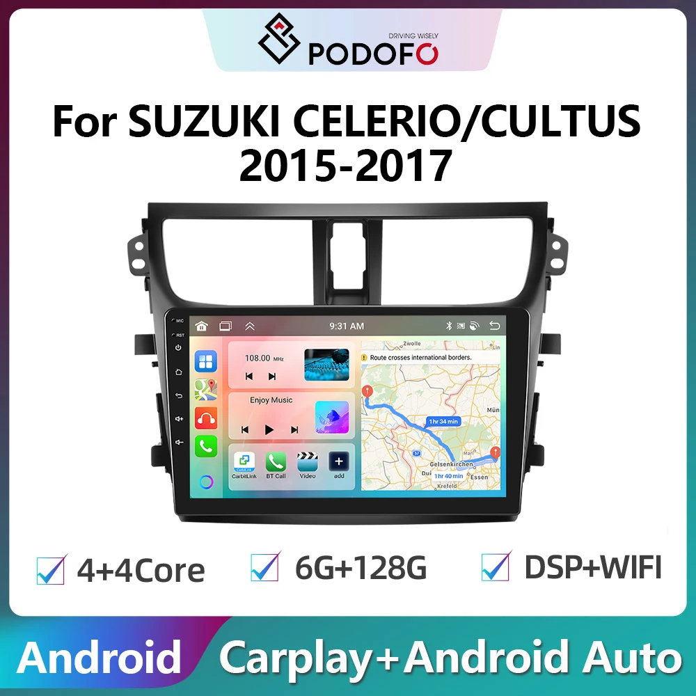 

Автомагнитола Podofo, 2Din, Android, мультимедийный видеоплеер для SUZUKI CELERIO/Culture 2015-2017, GPS-навигация, Carplay, автостерео