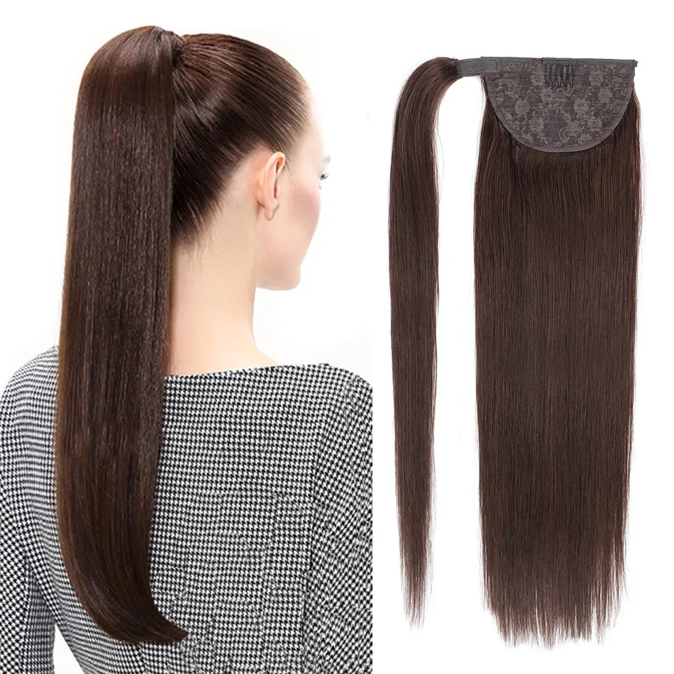 Human Hair Extensions Human Hair Ponytail European Straight 120gram Wrap Around Clip In Pony Tail Machine Remy Hair 12-26 Inches ALI-BEAUTY
