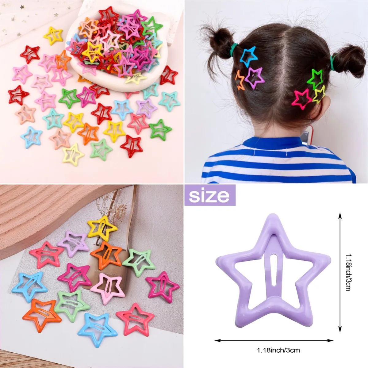 Hair Accessories 30Pcs Random Colorful Star BB Hairclips Girls Cute Star Barrettes Women Simple Metal Snap Clip Headdress