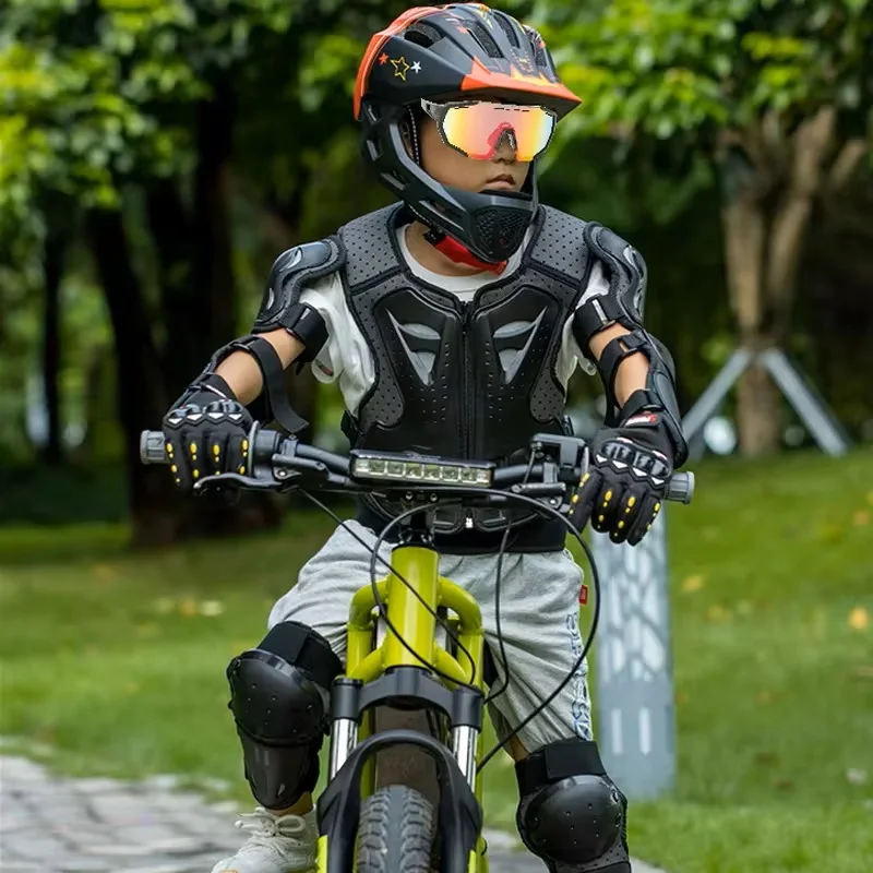 Kids Motorcycle Protective Armor Set Chest Back Protector Motocross Children Protector Armor Outdoor Bicycle Elbow Knee Pads Set