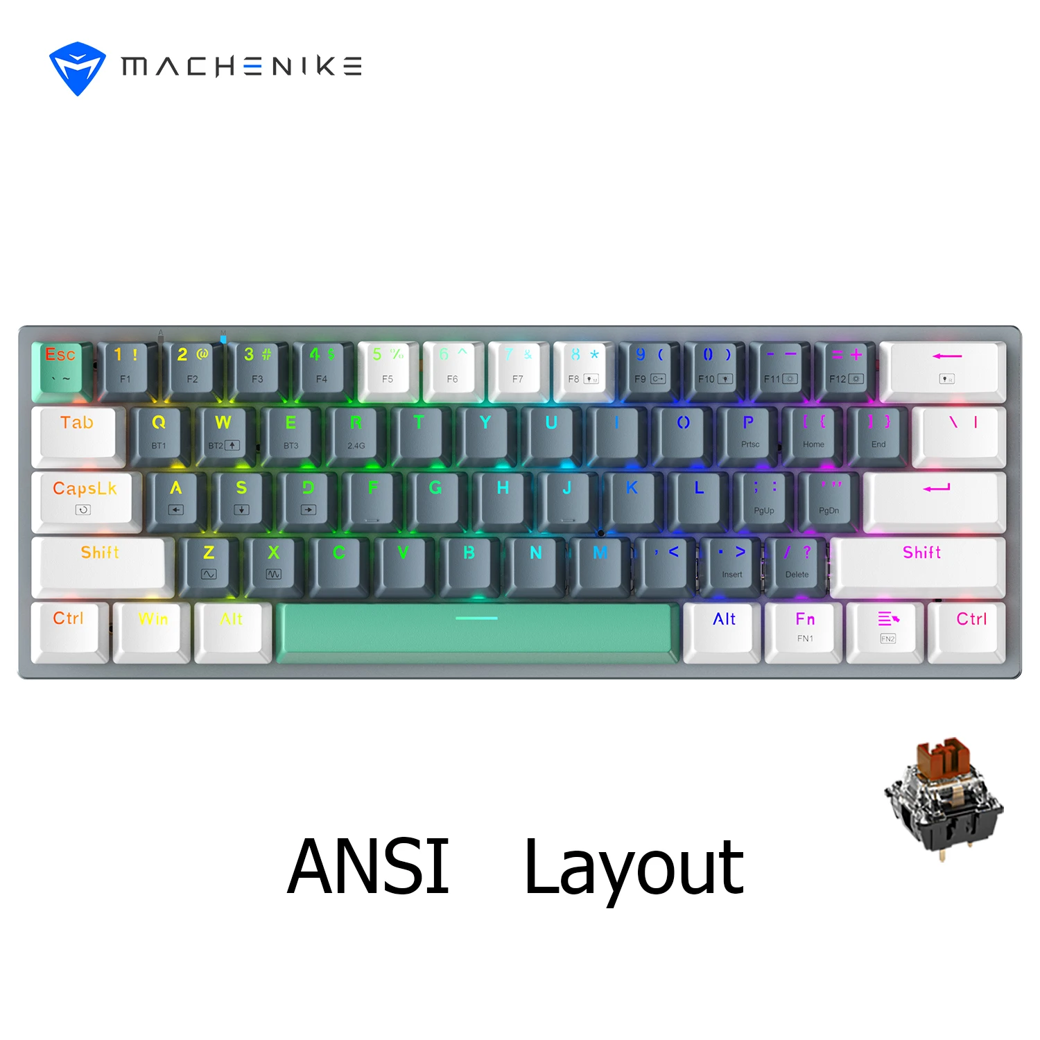 Machenike K500-B61W Tri-mode Mechanical Keyboard 60% ANSI Latam-ES Layout Wireless Hot-swap Gaming Keyboard For PC Gamer