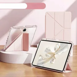 Versatile Magnetic Trifold Stand Case with Pencil Holder for Honor Pad9 12.1 inch (Pink)