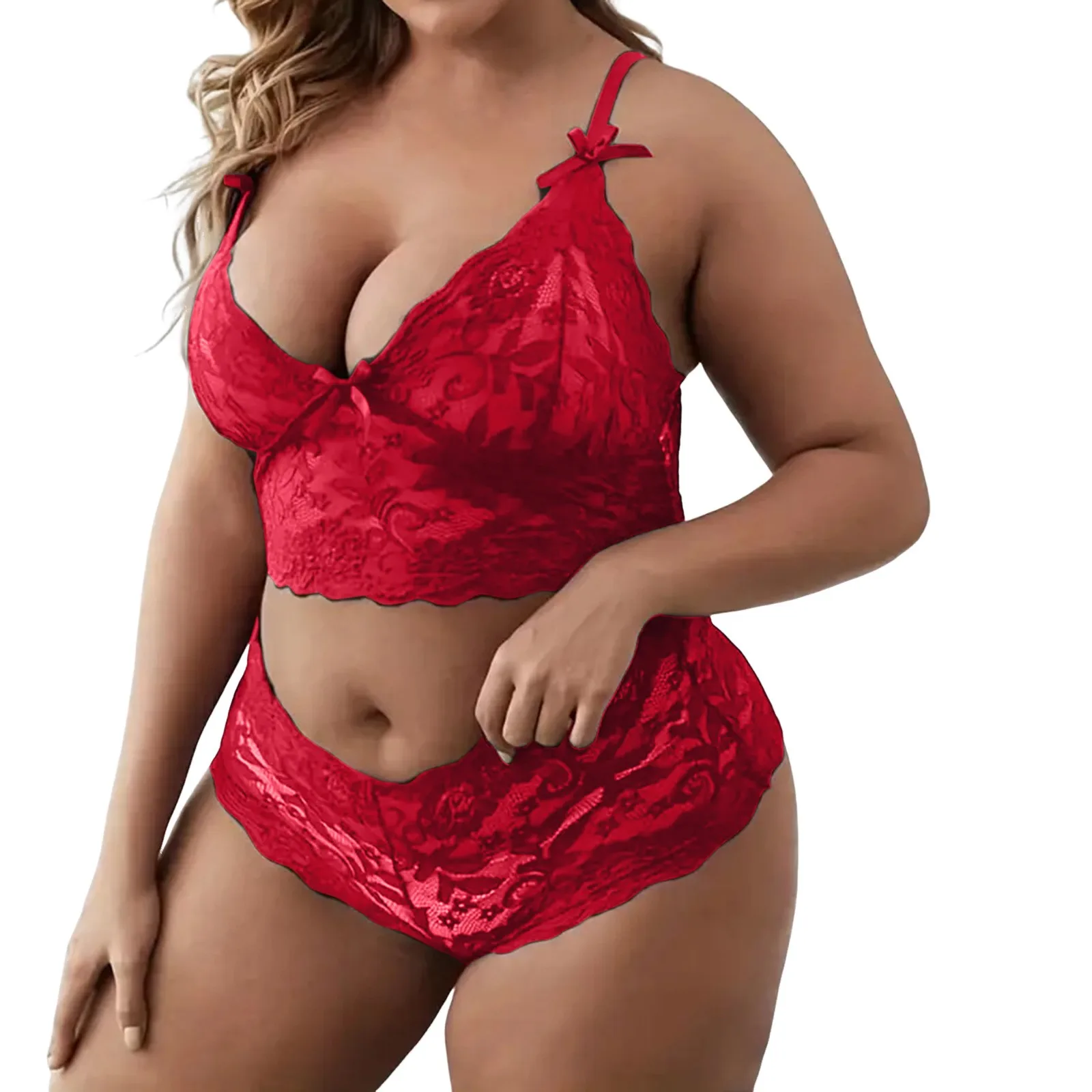 Plus Size Sexy Lingerie Underwear Set Women Transparent Lace Bra Set 2024 Vest Camisole Crop Top Panties Outfits Shorts Sleepwear | Pandora's Cl:ozet