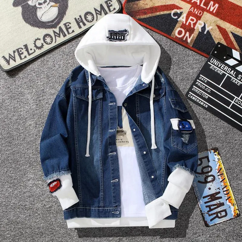 

Hip Hop Men's Hooded Jean Jackets Male Casual Outerwear 2023 New Autumn Winter Fashion Slim Fit Coat Men Denim Jacket Streetwear