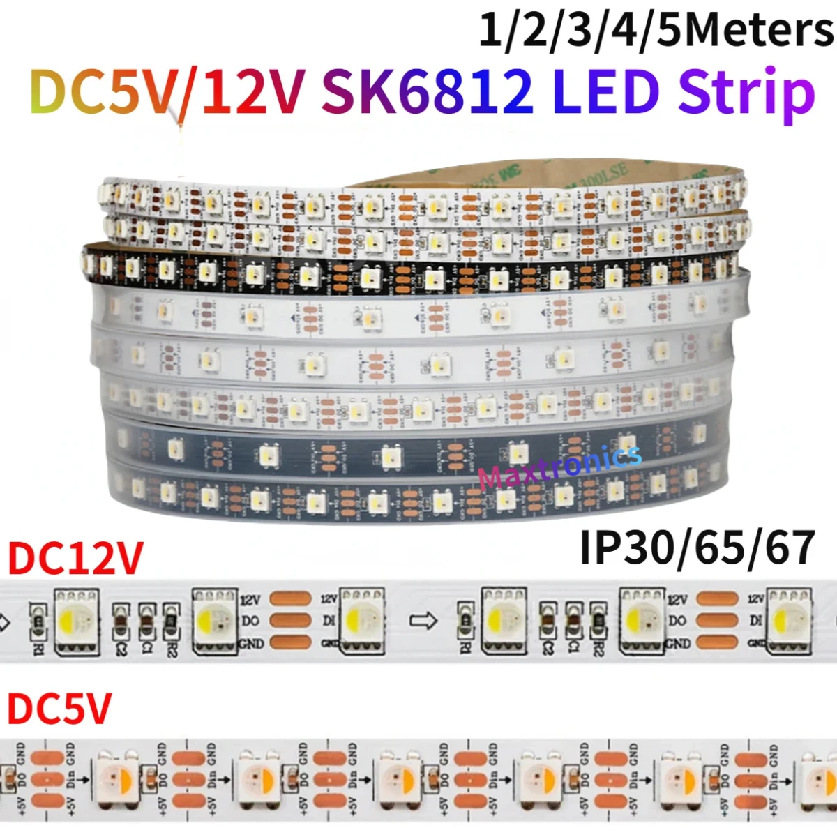 Умная Светодиодная лента SK6812 4 в 1, гибкие пиксельные лампы SMD5050, программирование RGBW/ RGBWW, 5 в постоянного тока/12 В, 1-5 м