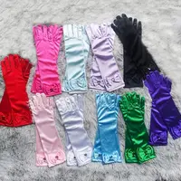 1Pair Children Long Gloves Princess Dance Performance Stage Gloves Satin Sequins Bow Glove Solid Full Finger Mittens Accessories 2