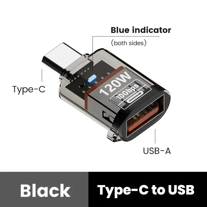 120W USB-C to USB-A OTG Adapter - Fast Charging USB 3.2 Type-C Female Adapter