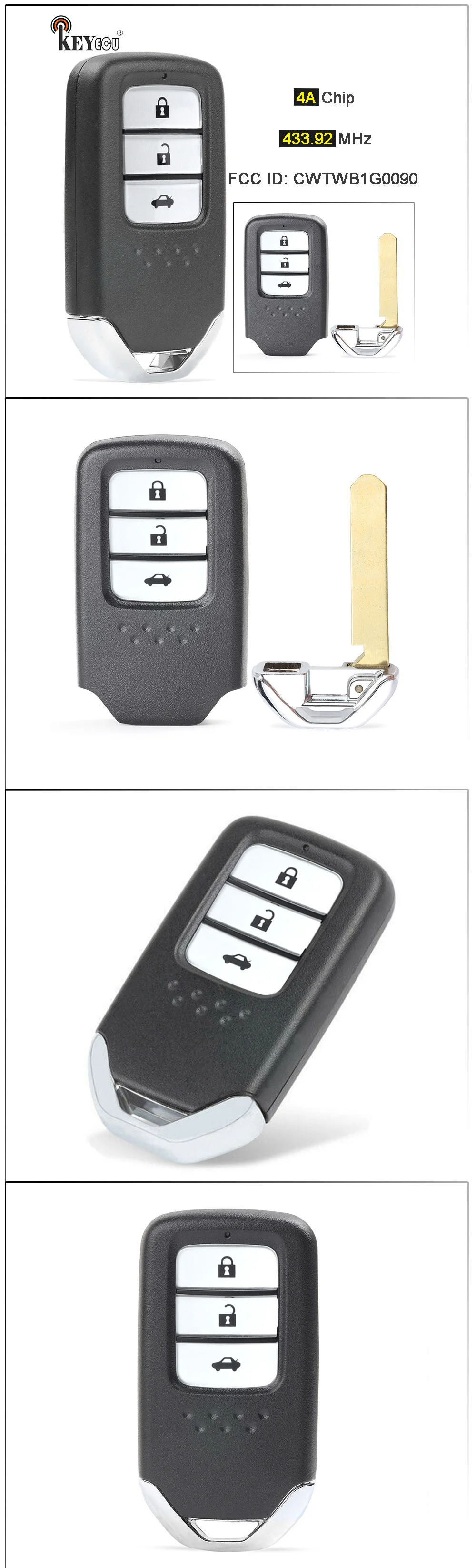 Keyforkess 433.92MHz 4A Chip ID FCC: sostituzione del pulsante 3 Smart Remote Key Fob per Honda Accord 2018 2019 2020 2021 - Sbd9c9ae5f7484735974dfa89001c0fc2q