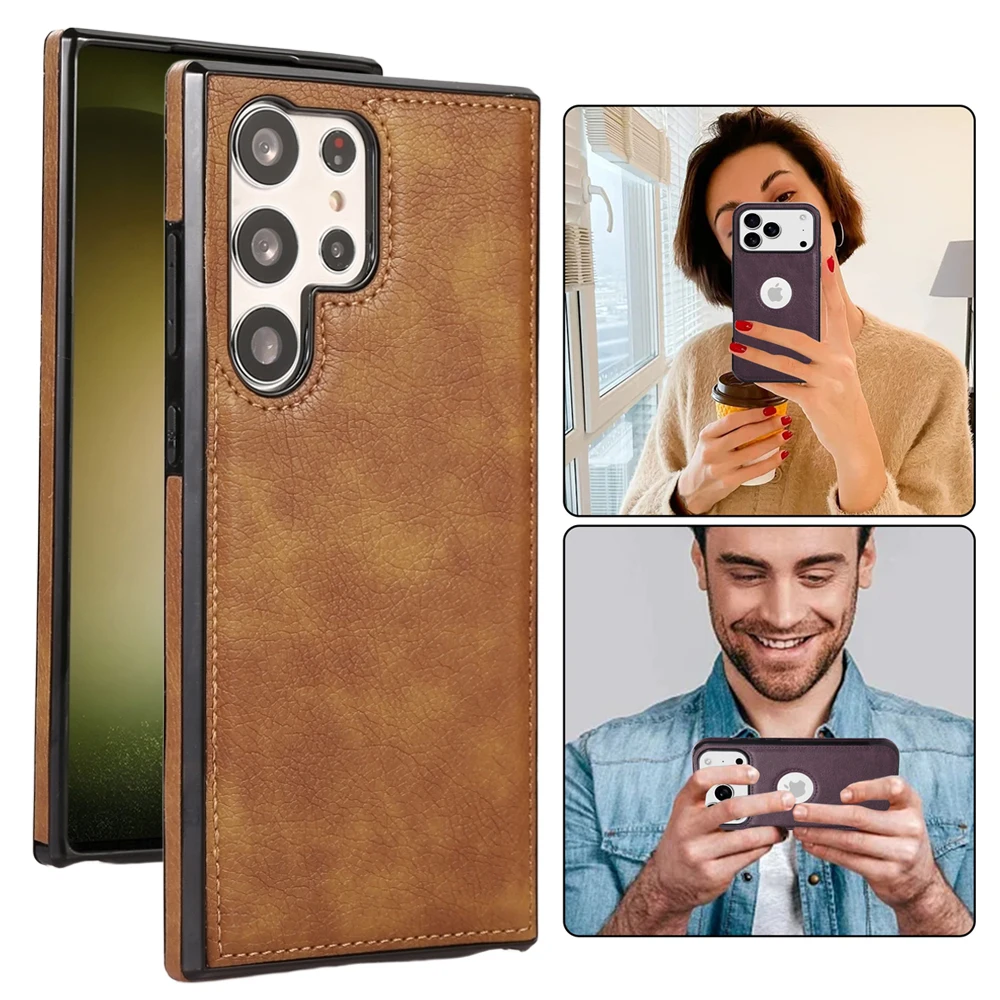 Vintage Style Leather Shockproof Phone Case - Durable Anti-Fall Back Cover