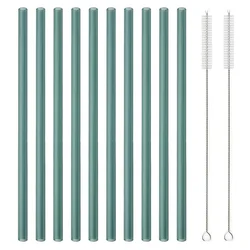 Eco - Friendly Reusable Glass Drinking Straws - Set of 12 for Smoothies & Cocktails (Lake Green)