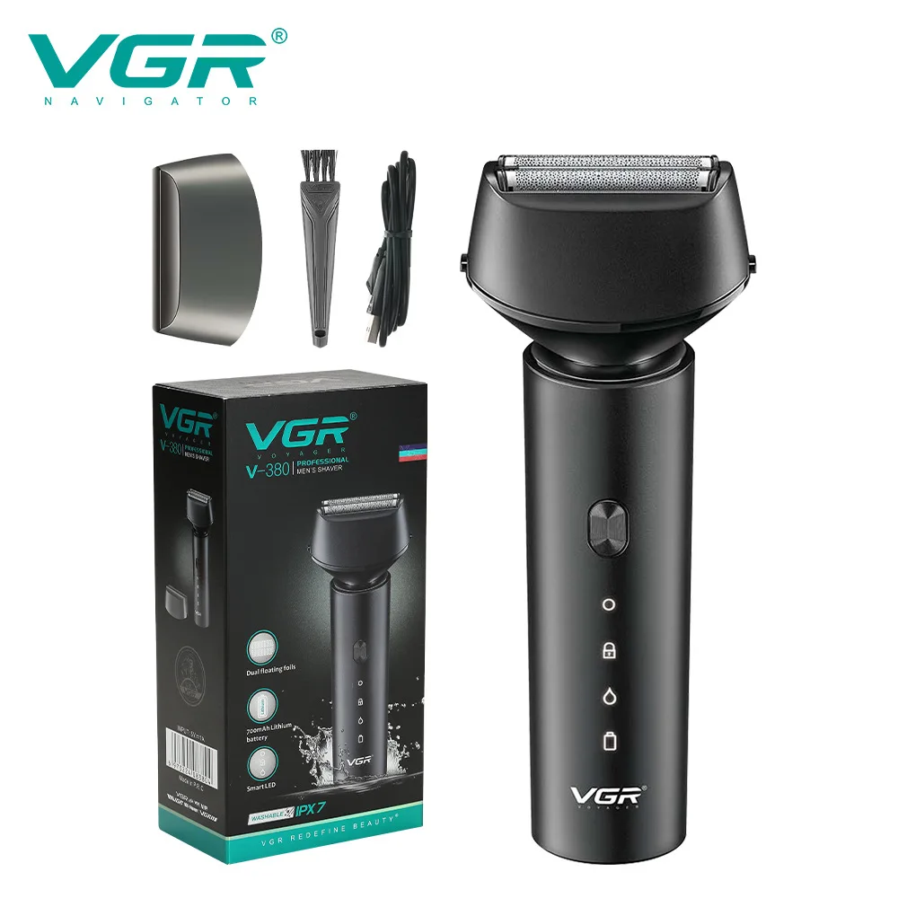 

VGR Hair Trimmer Rechargeable Beard Shaver Professional Razor Waterproof Foil Shaver Traver Lock Shaving Machine for Men V-380