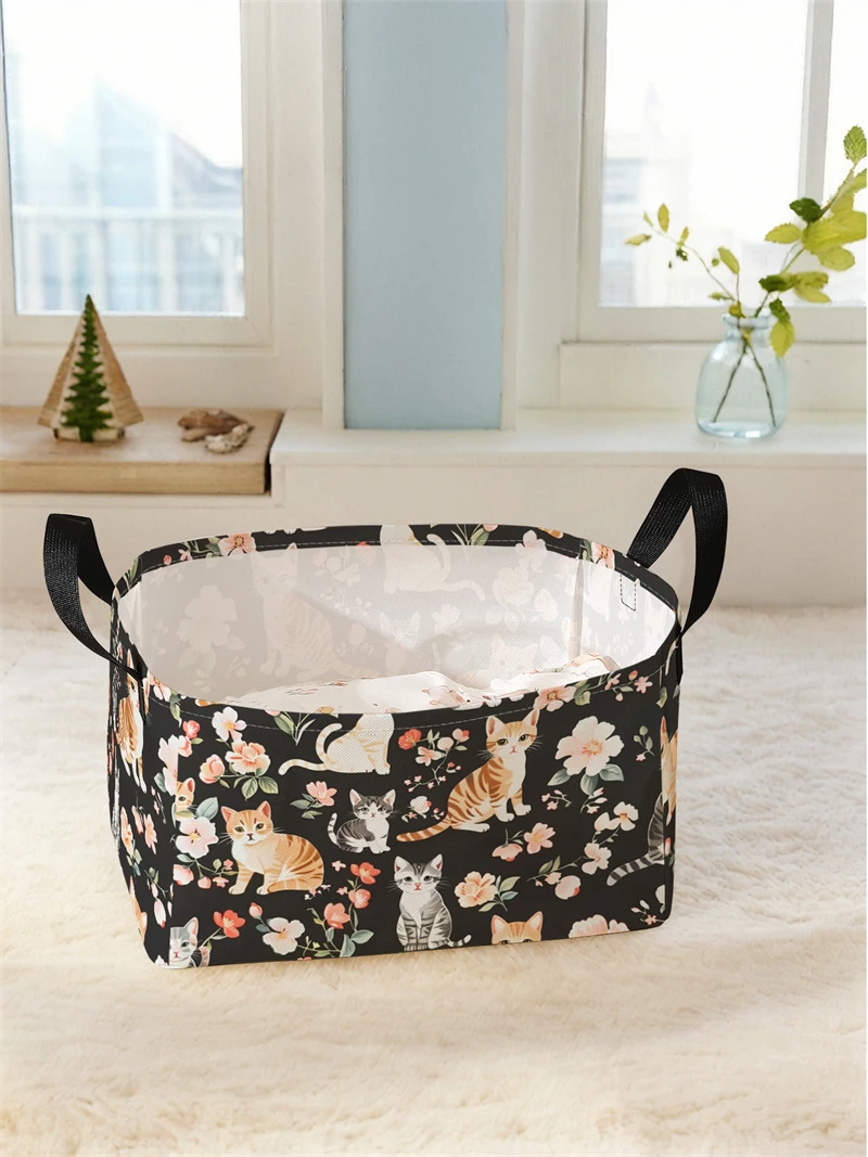 Storage box, underwear, socks, baby toys, storage basket with handle, simple printed decorative storage basket