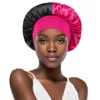 Women's Satin Solid Wide-brimmed Sleeping Hat Unisex Color-block Head Wrap Elastic Band Cap Hair Care Bonnet Night Hat 4