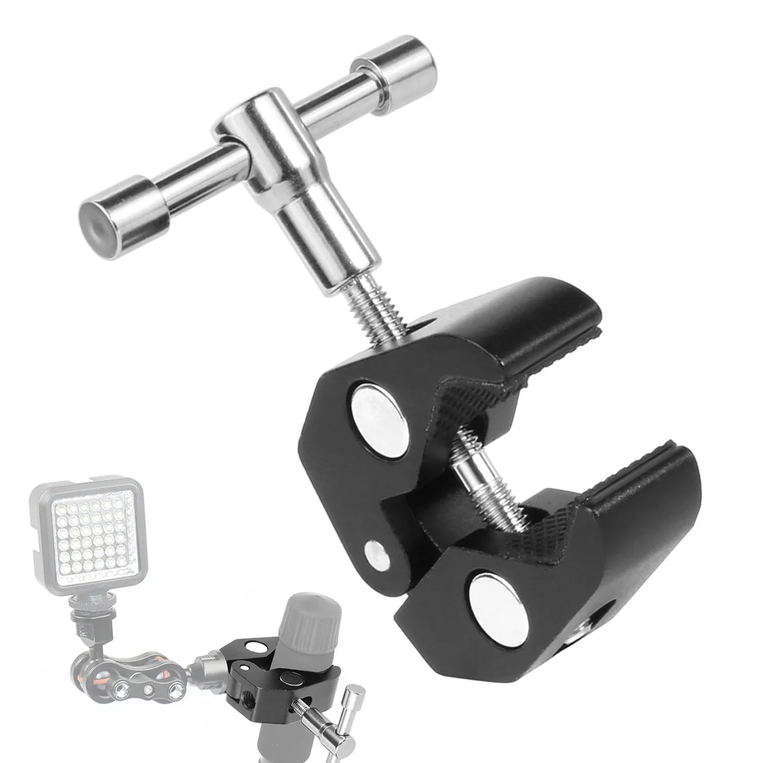 다기능 게 슈퍼 클램프 1/4 3/8 나사 구멍, 모니터 LED 조명 비디오 1/4 카메라 매직 암 클램프 어댑터