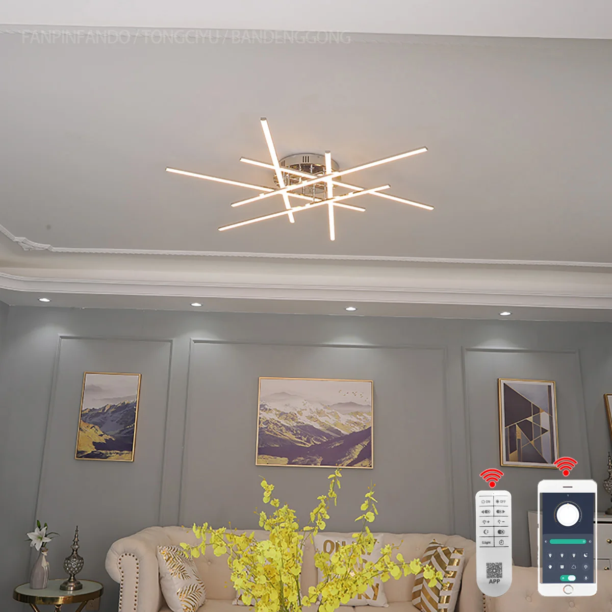 Modern Led ceiling light,Chrome Ceiling chandelier,dimmable Ceiling lights for living room bedroom With remote control