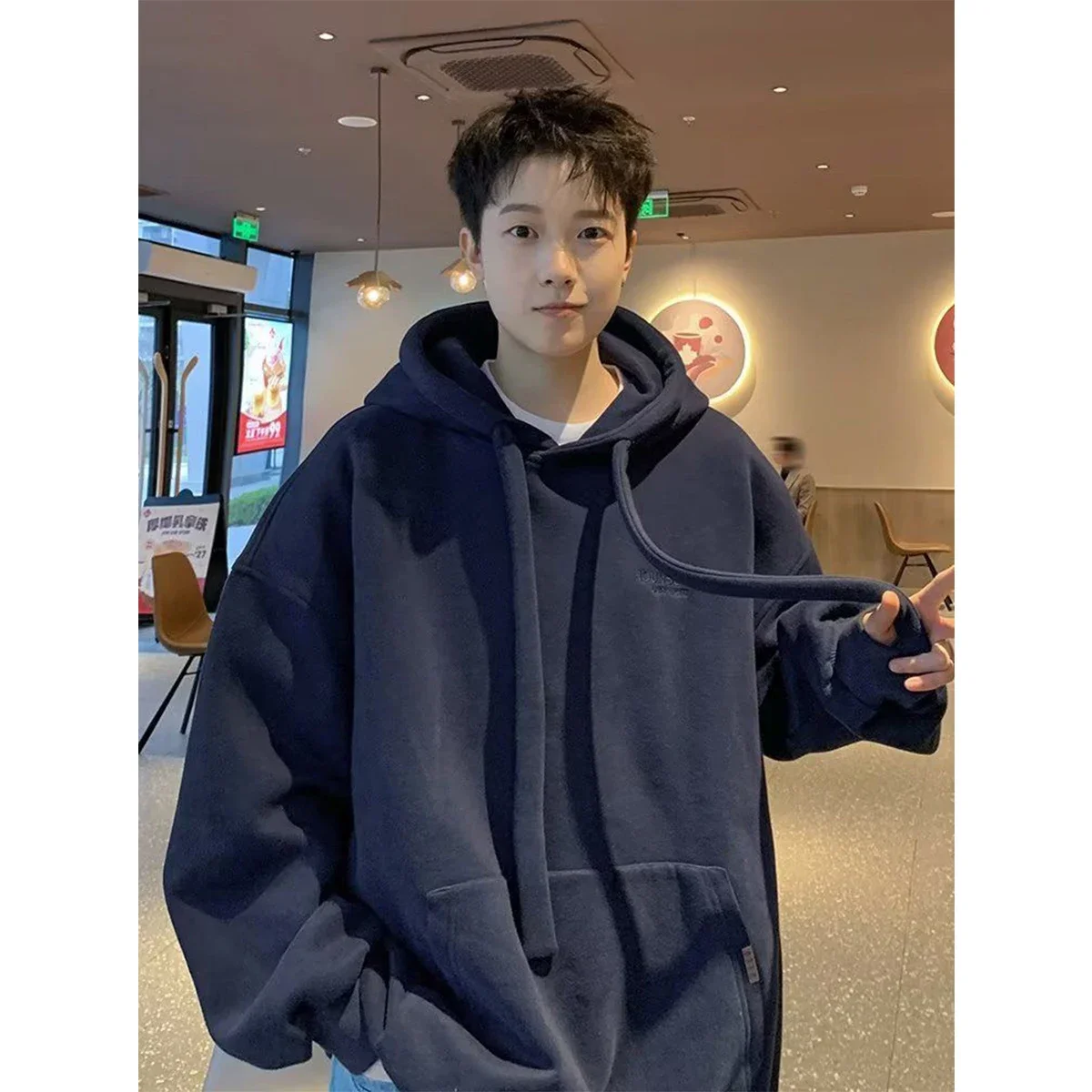Heavyweight Hooded Sweaters for Men and Women American Trendy Brand Loose Solid Color Simple and Versatile Coat Top Clothes Y2k