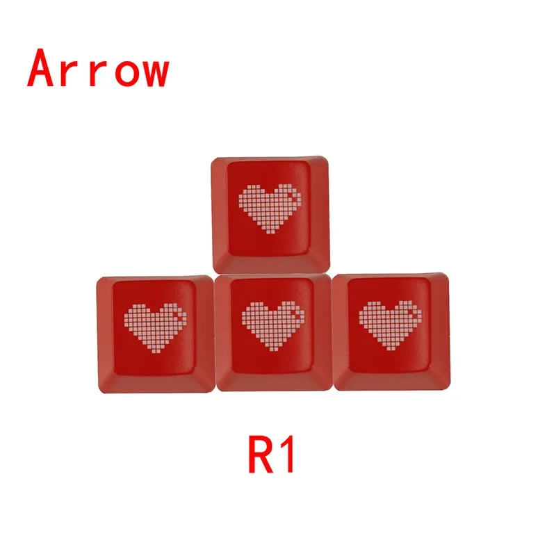 Red Pixel Heart Keycap Set - OEM Profile, ABS Double Shot,