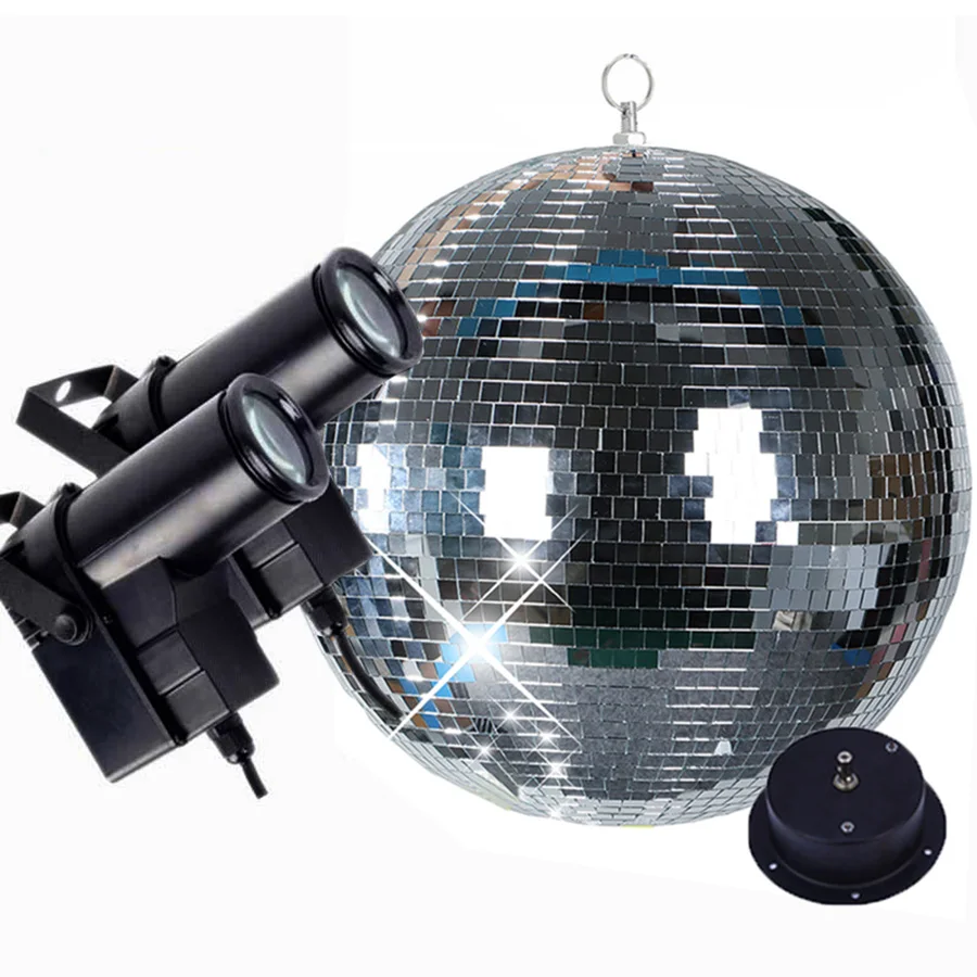 

8/12 Inch Reflective Glass Hanging Disco Mirror Ball With Motor & 10W RGB Beam Pinspot Light Home Birthday Party Stage Effect