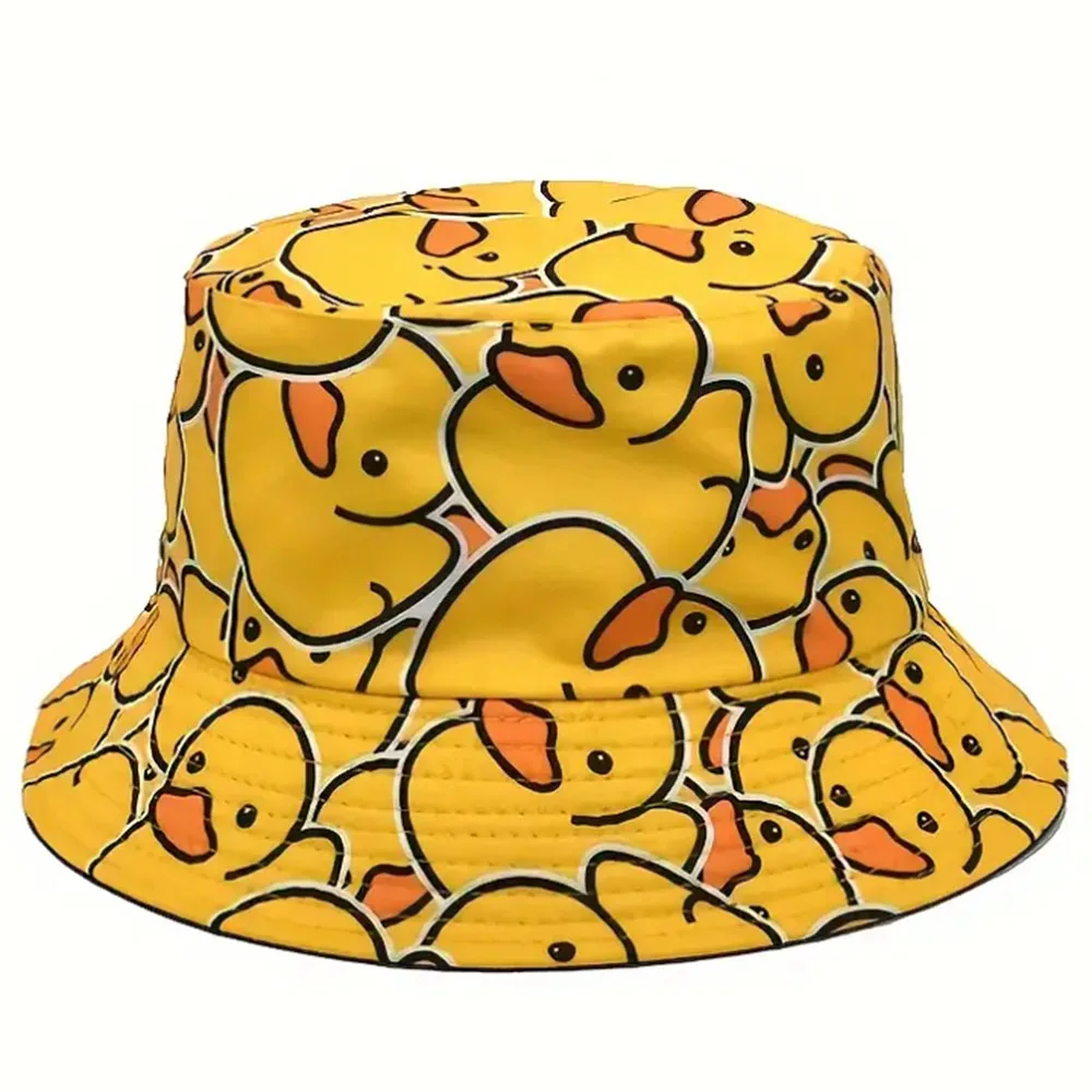 Fisherman Hat 2pc Fashion Duck Printed Reversible Cartoon Basin Hat Lightweight For Women and Men